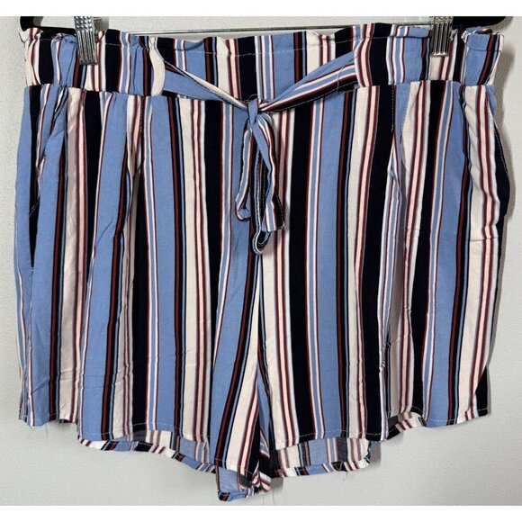 Ambiance Appearl Womens 3X Blue Striped Paper Bag Shorts Drawstring Pockets - Picture 2 of 11